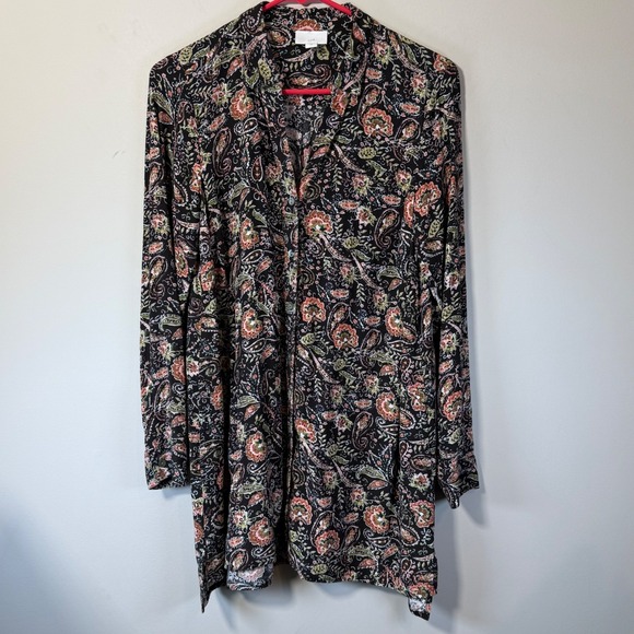 J. Jill Tops - J Jill Paisley Tunic Women XS Black Multi Long Sleeve Button Front Top Boho Fall